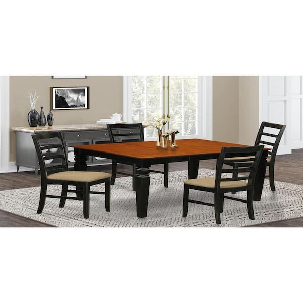 East West Furniture 5-Piece Black and Cherry Finish Solid Wood Top Dining table with 4 Chairs with Lattice Back