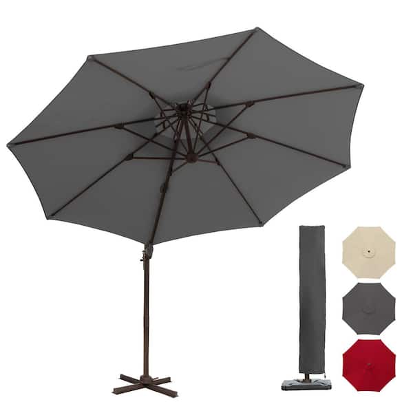 Siavonce 11 ft. Aluminum 360° Rotation Offset Cantilever Adjustable Manual Tilt Round Patio Umbrella in Grey