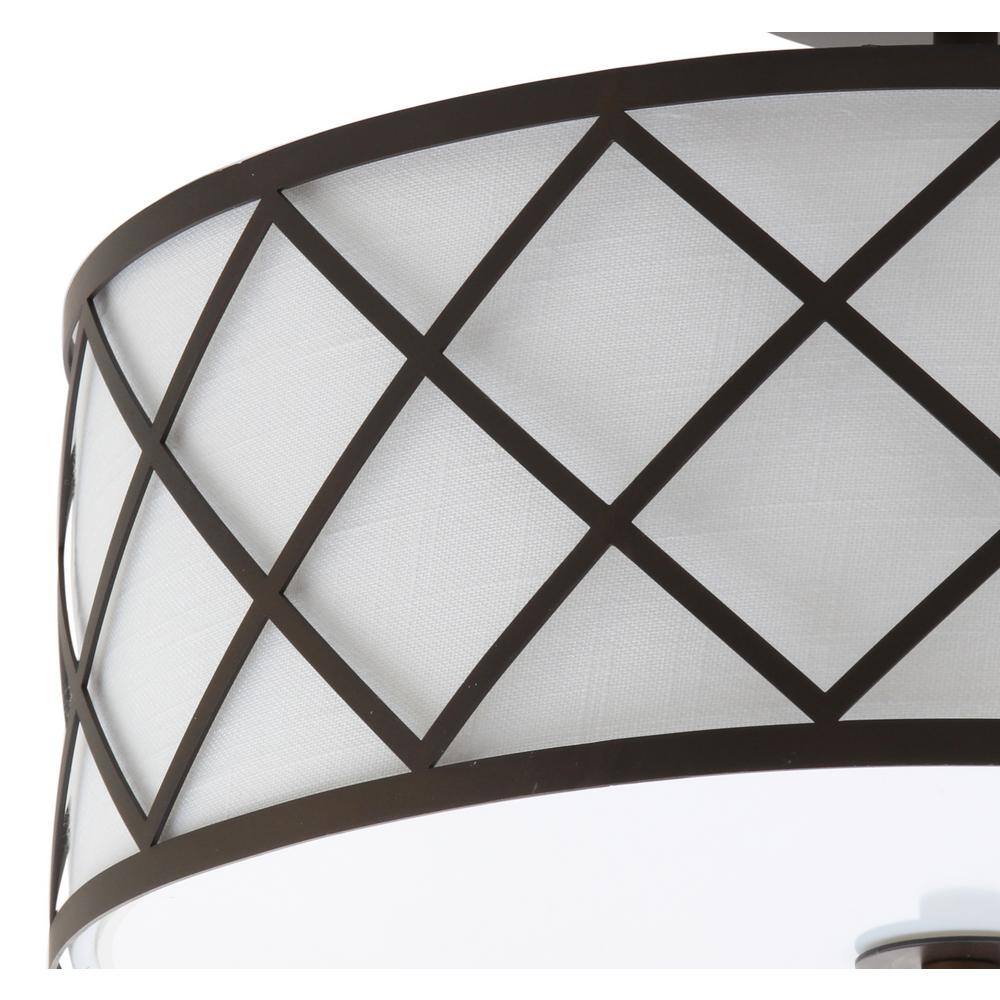 Transitional Elegance 16.75" Drum Flush Mount in Oil Rubbed Bronze with White Linen Shade