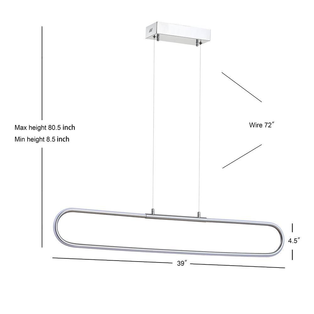 Ned Minimalistic 39" Chrome LED Linear Pendant with Adjustable Height