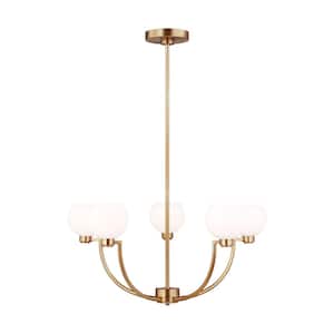Derek 5-Light Satin Brass Transitional Dimmable Indoor/Outdoor Chandelier with Etched Opal Glass Shades