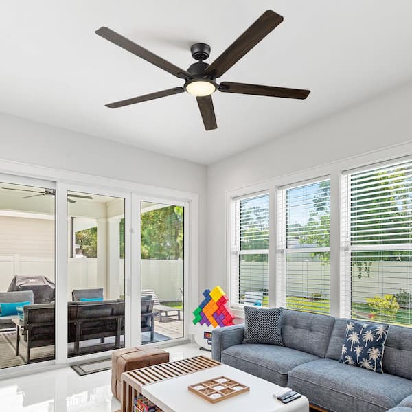 60 in. Smart Indoor/Outdoor Black Downrod LED Standard Ceiling Fan with Remote Control, Wall Control, 10-Speed DC Motor
