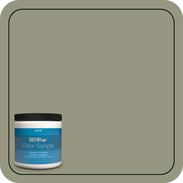 BEHR PREMIUM PLUS 8 oz. #S380-5 Milkweed Pod Satin Enamel Interior/Exterior Paint & Primer Color Sample