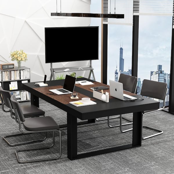 FUFU&GAGA 86.6 in. Width, Retangular Black Walnut Wood Writing