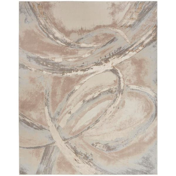 Splash Beige Grey 10 ft. x 14 ft. Brushstroke Contemporary Area Rug