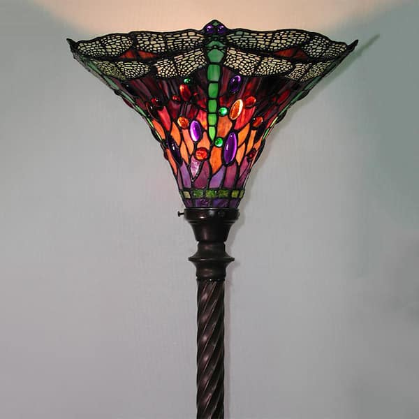 Warehouse of Tiffany 72 in. Antique Bronze Dragonfly Stained Glass