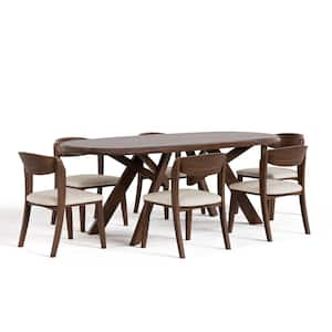 Shelun VI 7-Piece Oval Rich Walnut Wood Top Dining Table Set (Seats-6)