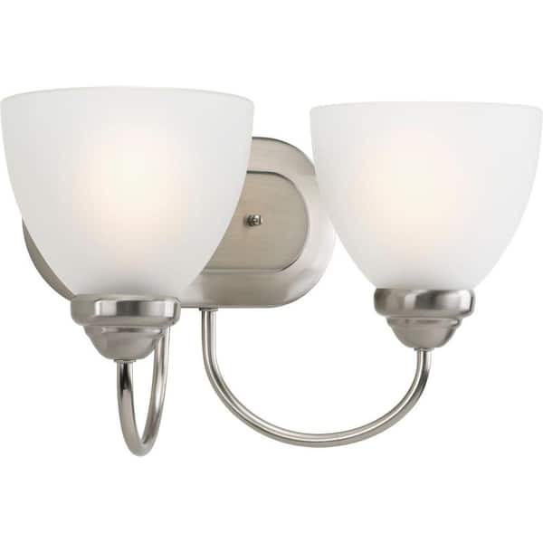 Progress Lighting Heart Collection 2-Light Brushed Nickel Etched Glass Farmhouse Bath Vanity Light