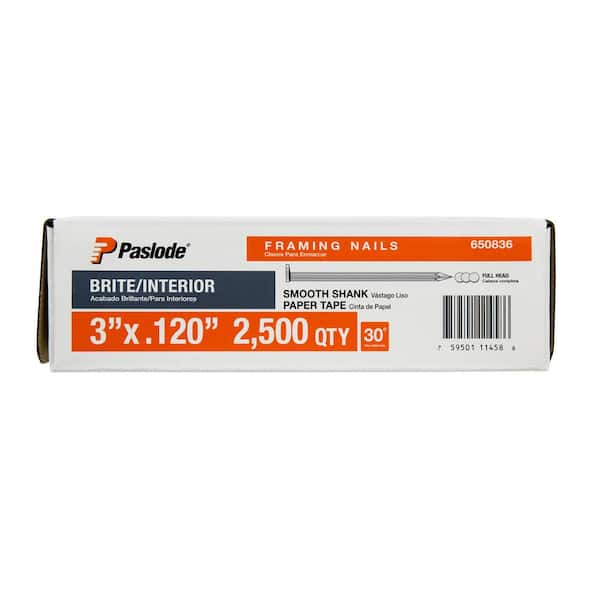 Paslode 3 inch 30 Degree Paper Tape Framing Nails 2500 Pack Box Nail Gun Tool 