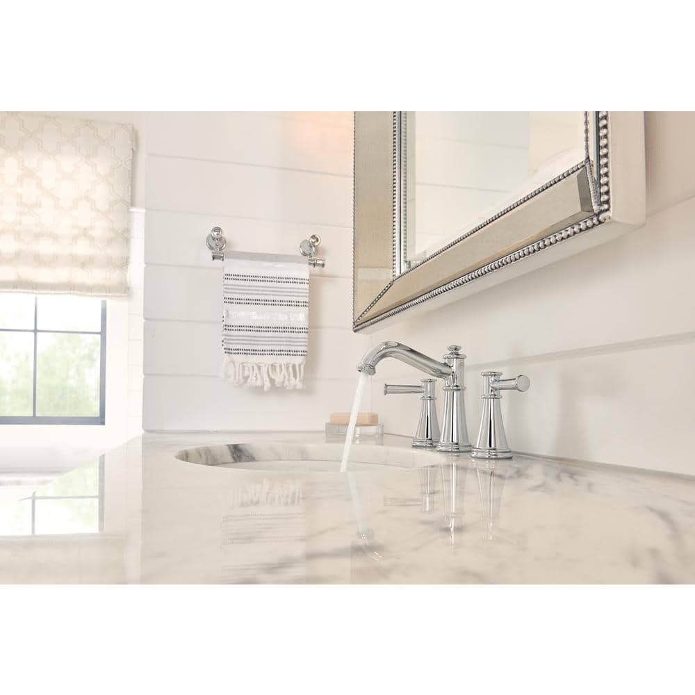 Polished Nickel Modern Widespread Bathroom Faucet with Metal Handles