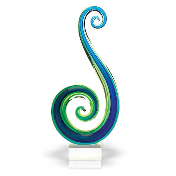 Badash Crystal Marina Murano Style Blue/Green Abstract Centerpiece on Base 14 in. Tall