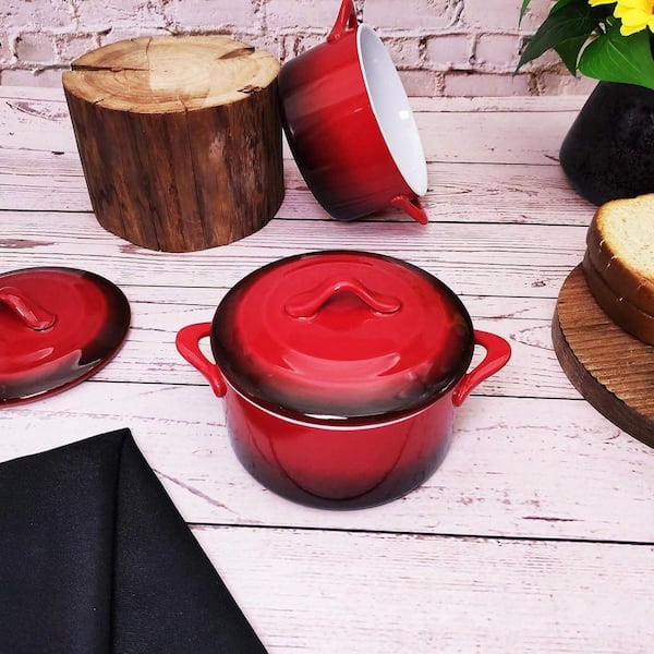 JFVKAF 6-Piece Round Ceramic Mini Cocotte Set Stoneware Casserole