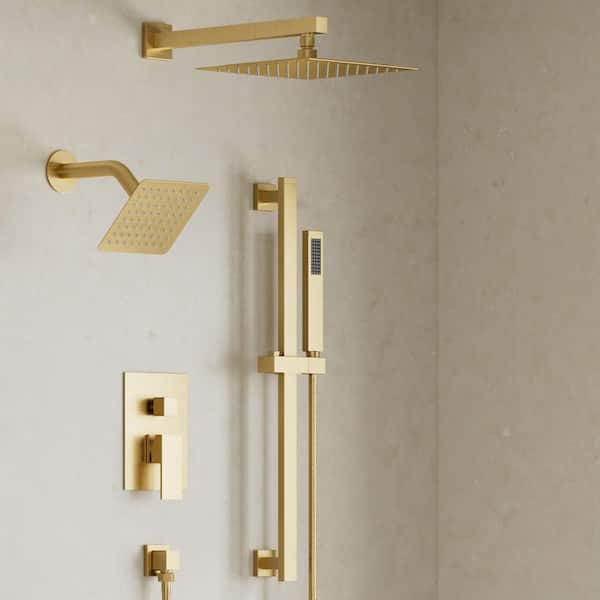 CRANACH 3-Spray 10&6 in. Wall Mount Dual Shower Heads and Handheld Shower Head 2.5 GPM in Brushed Gold (Valve Included)