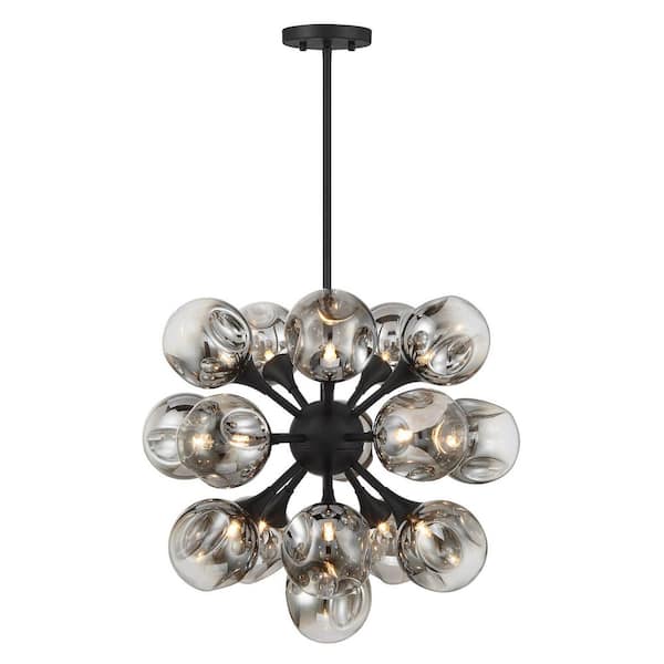 Matisse 16-Light Matte Black Mid-Century Modern Contemporary Sputnik Chandelier with Gray Plated Glass Shades
