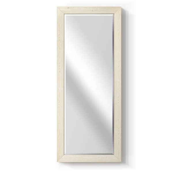 Wexford Home Beveled Edge Framed 25 in. W x 61 in. H Rectangle Wood Natural White Mirror
