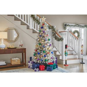 6.5 ft. Pre-Lit LED Festive Pine Flocked Artificial Christmas Tree