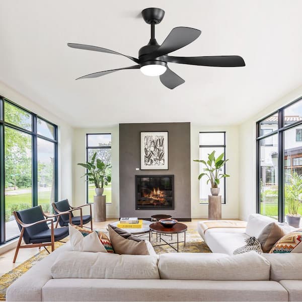 52 in. Indoor/Outdoor Integrated LED Black Ceiling Fan with Light, Remote and Reversible DC Motor for Living Room