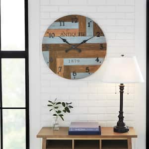 Large Farmhouse Natural & Blue Wooden Shiplap Wall Clock (27 in.)