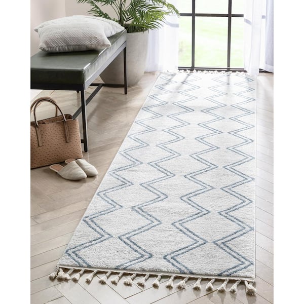 Kennedy Reeve Modern Chevron Kids Blue Ivory 2 ft. 7 in. x 9 ft. 10 in. Runner Area Rug