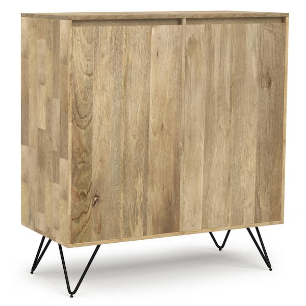 Simpli Home HunterSolid Mango Wood and Metal 39 in. Wide Modern Industrial Medium Storage Cabinet in Natural