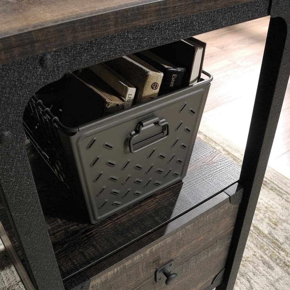 Rustic Carbon Oak Workstation with Powder-Coated Metal Frame
