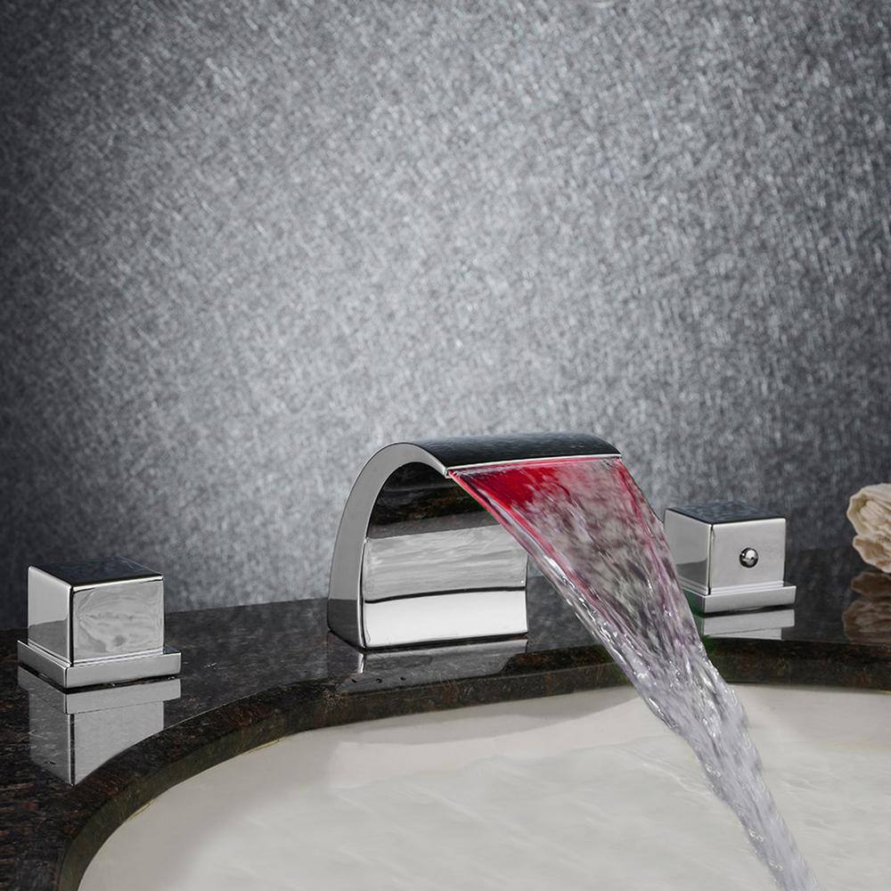 Chrome LED Waterfall Bathroom Sink Faucet with Dual Knob Handles