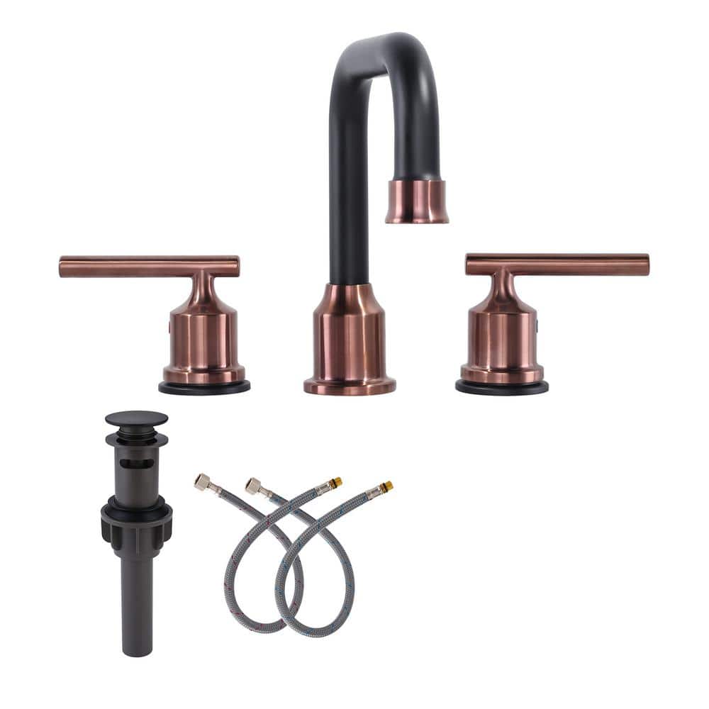 8 in. Widespread 3 Hole Lead-Free Double Handle Bathroom Faucet with Pop-up Drain and Supply Line in Rose Gold and Black price history on PriceWatchPro