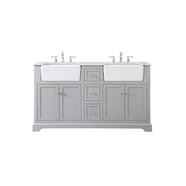 Unbranded Simply Living 60 in. W x 22 in. D x 34.75 in. H Bath Vanity in Grey with Carrara White Marble Top