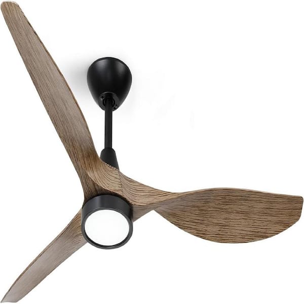ILLUMI LLC 52 in. Wood Ceiling Fan with Light and Remote Rustic Downrod LED Ceiling Fan