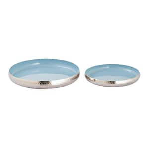 Westpark 16.5 in. Light Blue Enamel Metal Decorative Tray - Set of 2