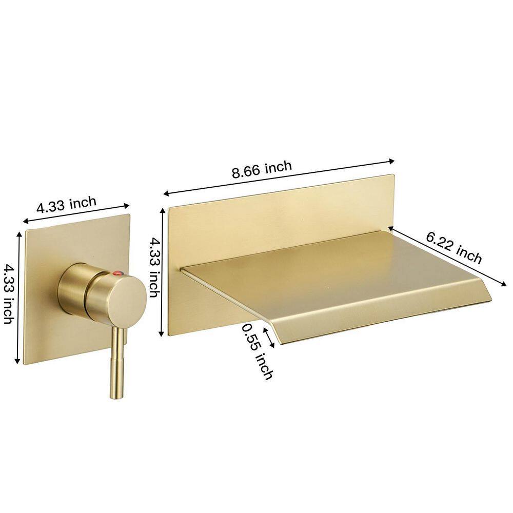 Brushed Gold Wall-Mounted Single-Handle Waterfall Bathroom Faucet