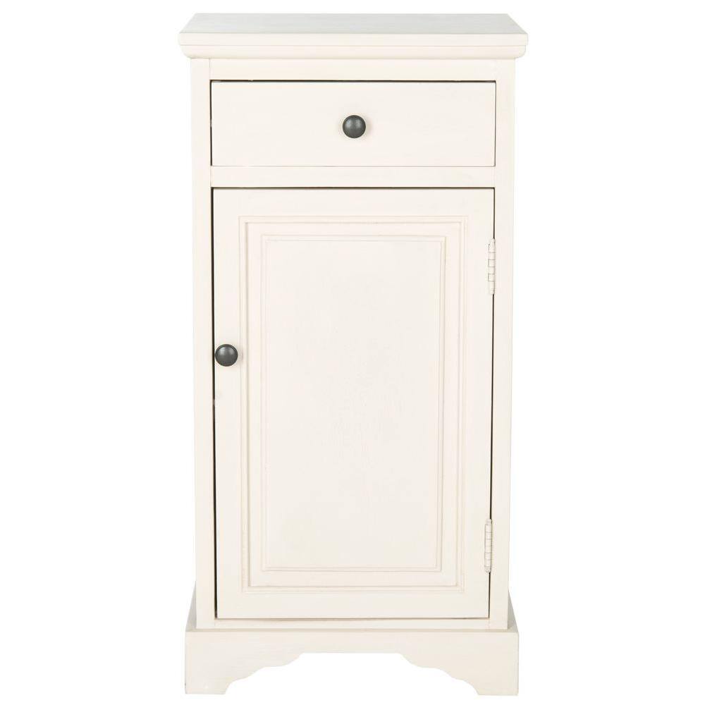Transitional Hector White Pine Slim Storage Cabinet with Drawer