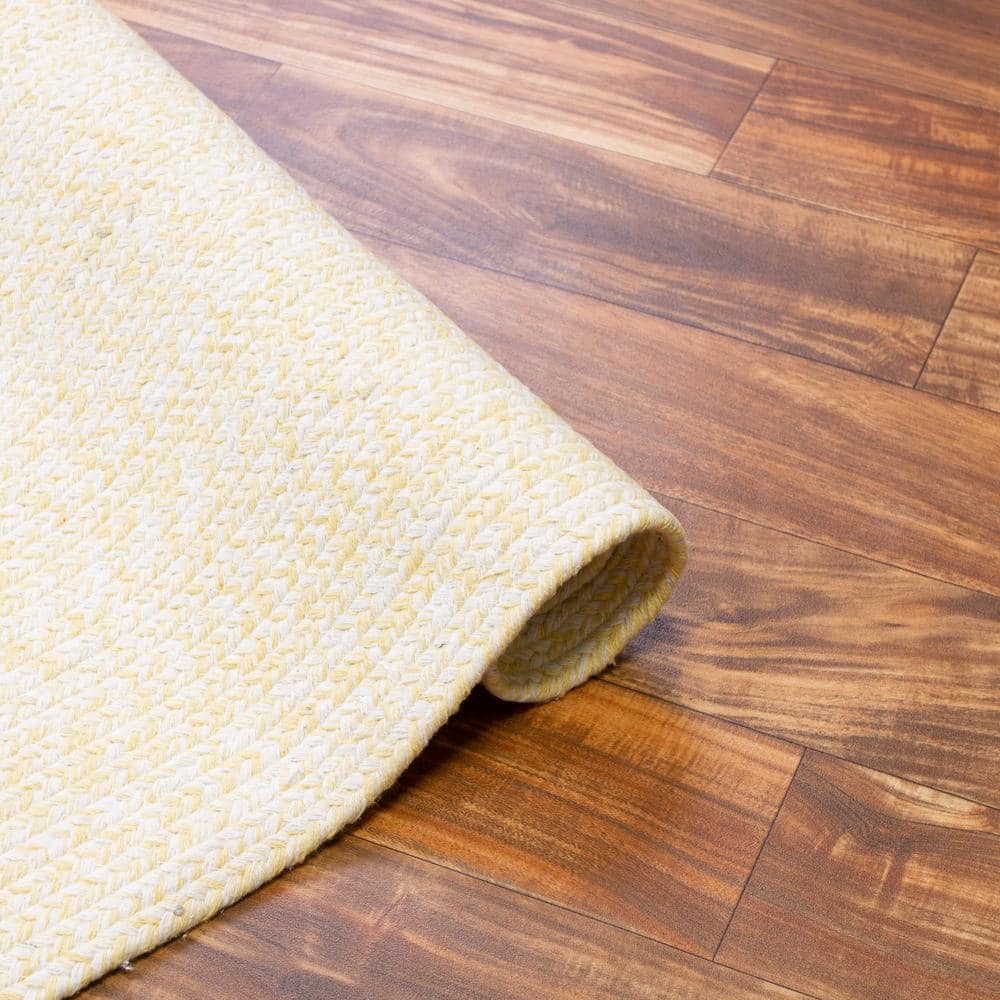 Handmade Yellow and White Oval Braided Cotton Rug 4' x 6'
