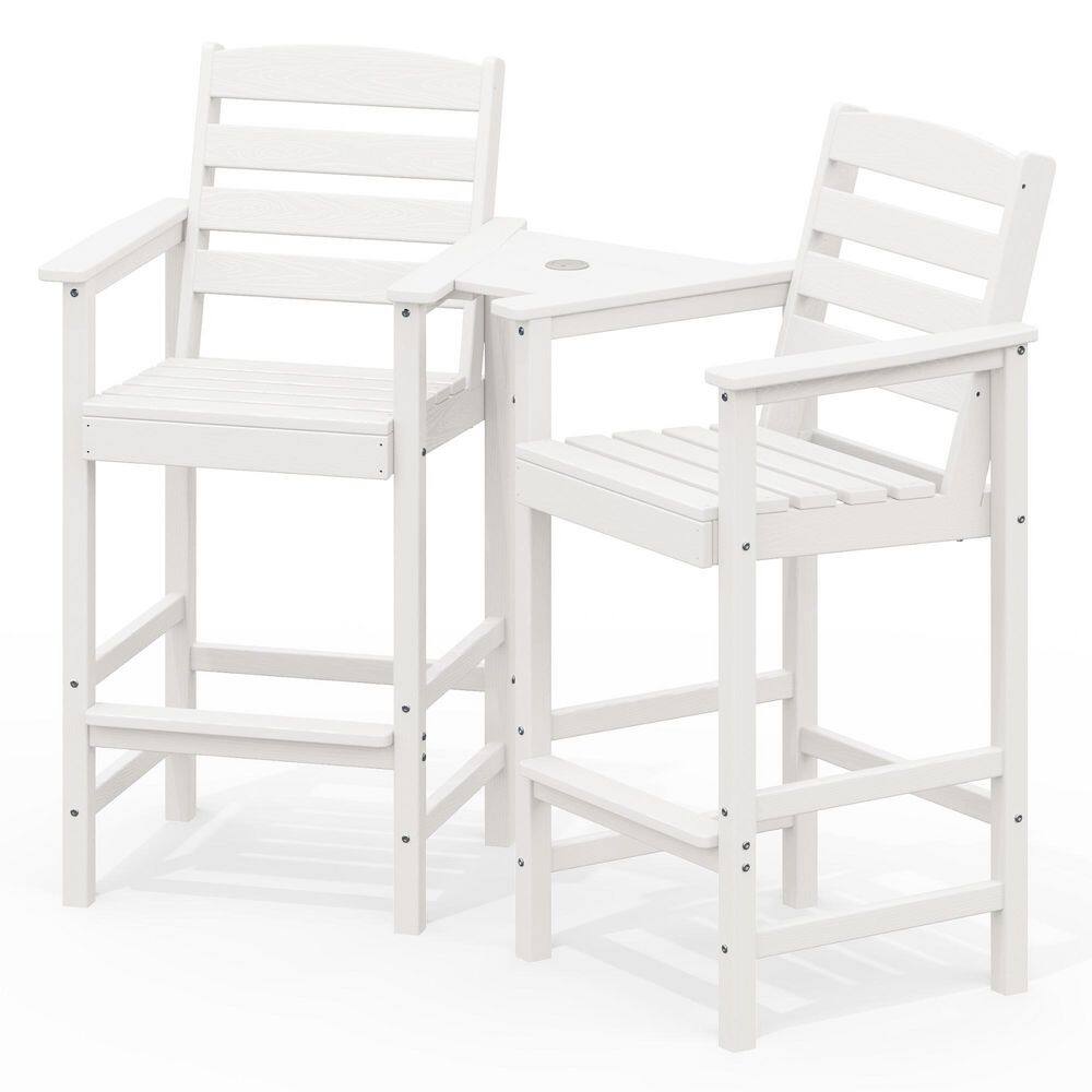 White Modern HDPE Plastic Adirondack Chairs, Outdoor Bar Stools with Connecting Tray (Set of 2) price history on PriceWatchPro