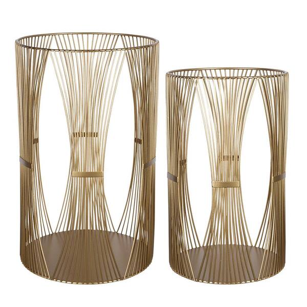 South Street Loft Set of 2 Metal Oblong Wire Lanterns - Metallic