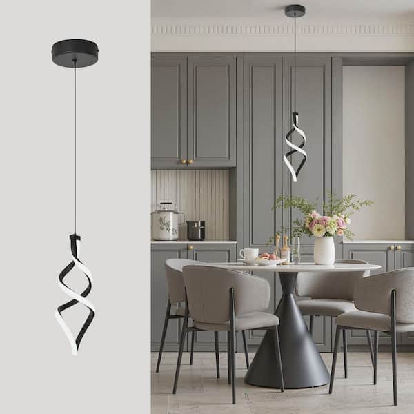 15W Black Modern Integrated LED Pendant Light Eye Friendly Hanging for Bedroom Dining Room Foyer