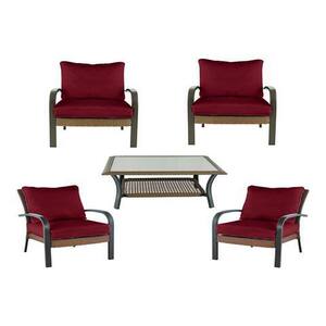 Corranade 5-Piece Brown Wicker Outdoor Patio Conversation Set with Standard Chili Red Cushions