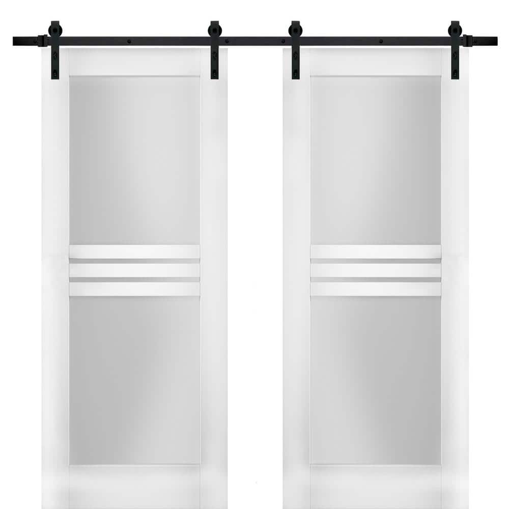 Assemble Required 56 in. x 96 in. 1-Panel White Finished MDF Sliding Door with Double Barn Hardware price history on PriceWatchPro
