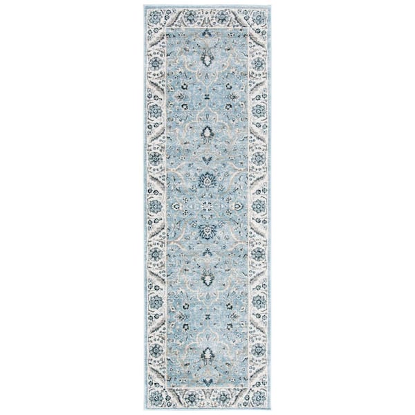 SAFAVIEH Isabella Light Blue/Cream 2 ft. x 7 ft. Floral Border Runner Rug