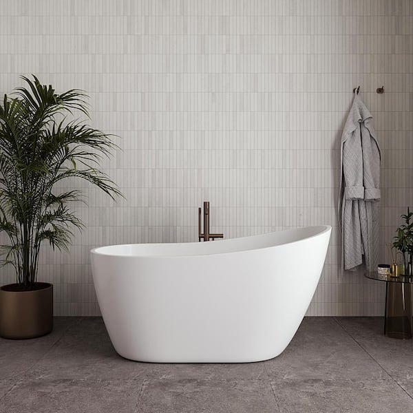 55 in. x 28 in. Acrylic Freestanding Soaking Bathtub in Glossy White with Brushed Gold Drain