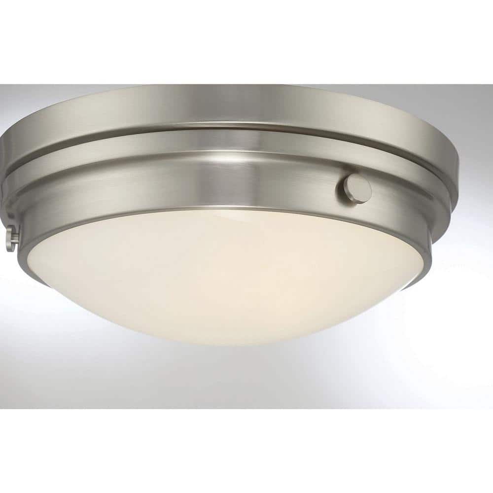 Lucerne Transitional 2-Light Flush Mount in Satin Nickel with White Glass