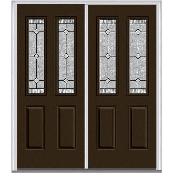 MMI Door 60 in. x 80 in. Carrollton Left-Hand Inswing 2-Lite Decorative 2-Panel Painted Fiberglass Smooth Prehung Front Door