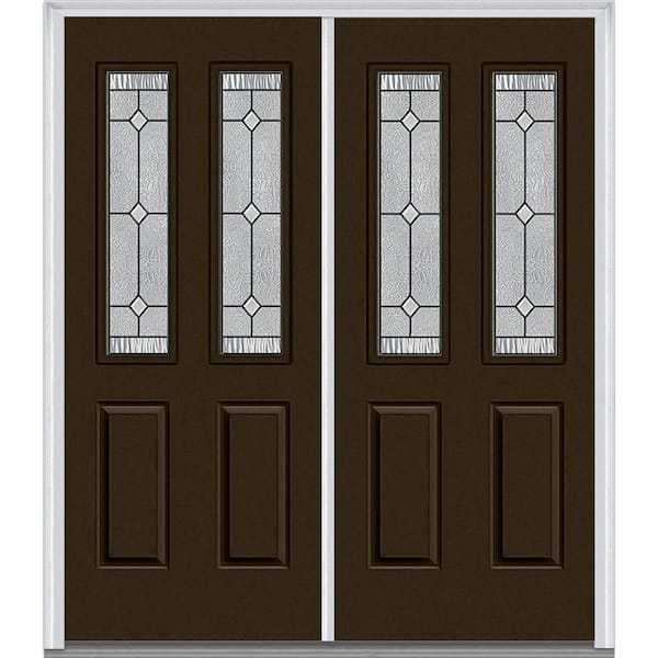 MMI Door 72 in. x 80 in. Carrollton Right-Hand Inswing 2-Lite Decorative Glass 2-Panel Painted Steel Prehung Front Door