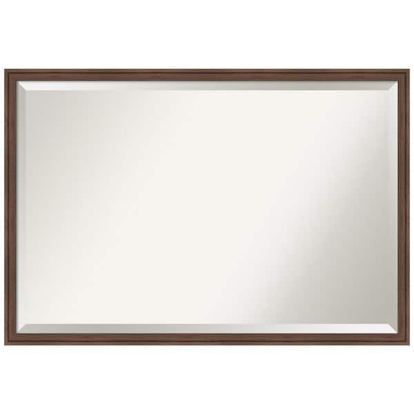 Amanti Art Florence Medium Brown 37.75 in. x 25.75 in. Beveled Casual Rectangle Framed Bathroom Wall Mirror in Brown