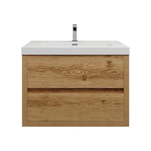 Louis 30 in. W x 20 in. D x 22 in. H Single Sink Floating Bath Vanity in Yellow Wood with White Acrylic Top