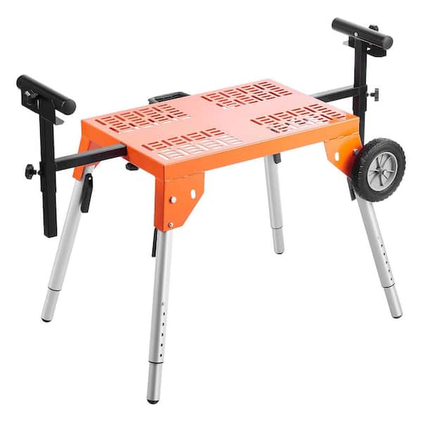 Miter Saw Stand with Tabletop and Wheels, 330 lbs. Load Capacity Steel Collapsible Rolling Stand for Miter Saw