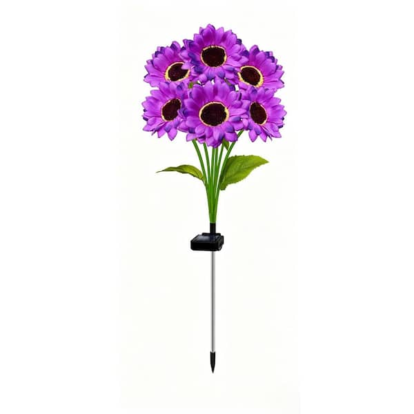 Outdoor 4-Pack Purple Stainless Steel Solar Sunflower with 24 Sunflowers Garden Lights Waterproof Stake Decorative Light