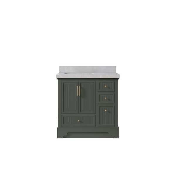 Willow Collections Alys 36 in. W x 22 in. D x 36 in. H Left Offset Sink Bath Vanity in Pewter Green with 2 in. Pearl Gray Qt. Top