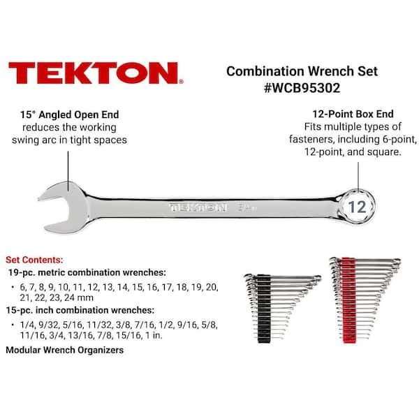 1/4 in. to 1 in., 6 mm to 24 mm Combination Wrench Set with Modular Slotted Organizer (34-Piece)