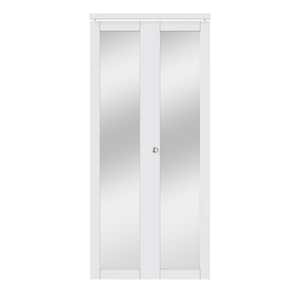 36 in. x 80 in. 1-Lite Mirrored Glass and Solid Core White Finished MDF Closet Bi-Fold Door with Hardware